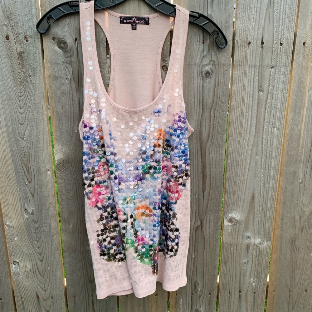 Almost Famous Tank with Abstract Sequin Butterfly
